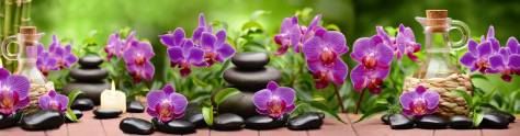 Изображение для скинали: Фиолетовые орхидеи, камни спа