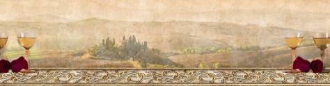Изображение для скинали: Бокалы вина на фоне рисованного пейзажа
