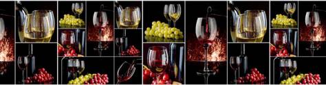 Изображение для скинали: Коллаж из винных бокалов, бутылок и винограда