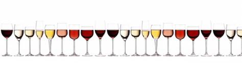 Изображение для скинали: Вино разных сортов, разлитое по бокалам, белый фон