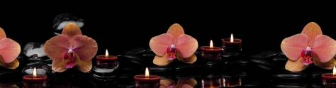 Изображение для скинали: Орхидеи, свечи, камни на темном фоне
