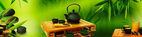 Изображение для скинали: Чайный набор на зеленом фоне