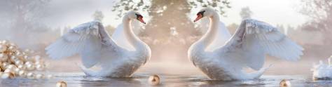 Изображение для скинали: Два белых лебедя на воде 