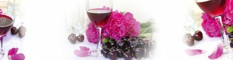 Изображение для скинали: Фужеры с вином, вишня и пионы