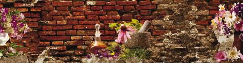 Изображение для скинали: Вазы с цветами на фоне кирпичной стены