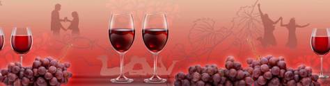 Изображение для скинали: Вино и винные бокалы и красный фон с влюбленными парами